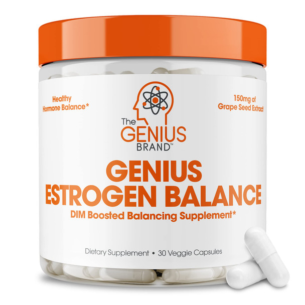 Genius Estrogen Balance, DIM Supplement - Estrogen Blocker for Men & Women - Hormones, Hormonal Acne & Menopause - Anti-Estrogen Aromatase Inhibitor with Grape Seed Extract & BioPerine - 30 Capsules