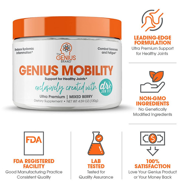 Genius Mobility & Joint Support Supplement Powder - Move Better w/Turmeric & NEM Egg Shell Membrane, Knee, Back, & Hip Support for Joint Health, Super Strength for Aches & Soreness Free by DocJenFit