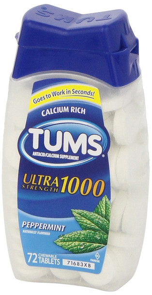 Tums Ant/Calcium Supplement, Maximum Strength, Mint, 72 Ct