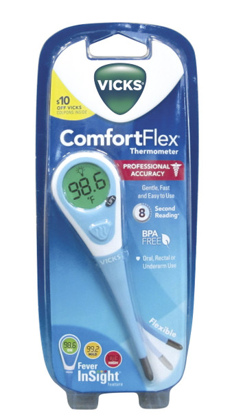 Vicks ComfortFlex Digital Thermometer  Accurate, Color Coded Readings in 8 Seconds - Digital Thermometer for Oral, Rectal or Under Arm Use