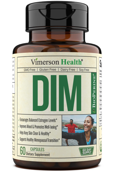 Vimerson Health - DIM & BioPerine - Dietary Supplement - for Well-Being, Mood & Skin Health - Menopausal & Estrogen Support - 250mg Diindolylmethane - Gluten & GMO Free - 60 Vegan Capsules