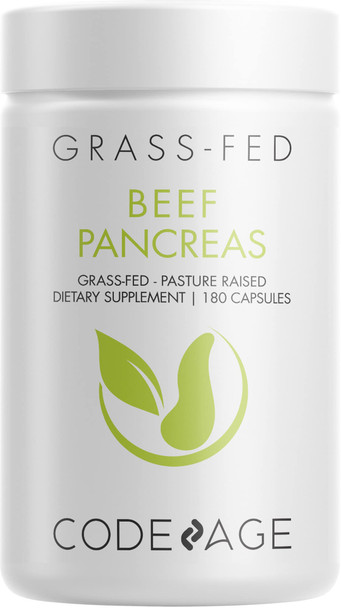 Codeage Grass Fed Beef Pancreas Supplement Glandulars - Freeze Dried, Non-Defatted Desiccated Beef Pancreas Pills  Pancreatic Enzymes Diet Meat - Pasture Raised Argentina Beef Vitamins - 180 Capsules