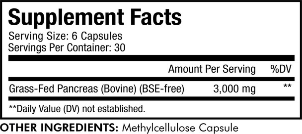 Codeage Grass Fed Beef Pancreas Supplement Glandulars - Freeze Dried, Non-Defatted Desiccated Beef Pancreas Pills  Pancreatic Enzymes Diet Meat - Pasture Raised Argentina Beef Vitamins - 180 Capsules
