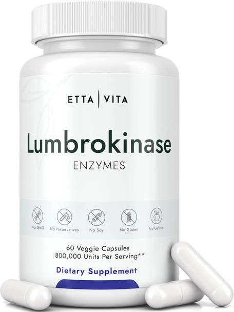 Potent Lumbrokinase Supplement 40mg/Serving (Max Activity - 800,000 Units) - Lumbrokinase Enzymes Capsules for Digestion, Detox, Cognition, Cardiovascular Support & Gut Health Similar to Nattokinase