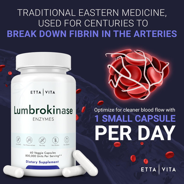 Potent Lumbrokinase Supplement 40mg/Serving (Max Activity - 800,000 Units) - Lumbrokinase Enzymes Capsules for Digestion, Detox, Cognition, Cardiovascular Support & Gut Health Similar to Nattokinase