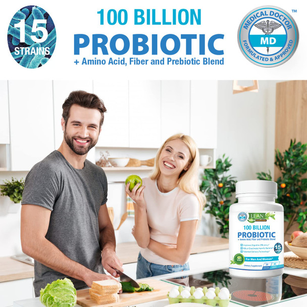 LEAN Nutraceuticals Super Vegan Digestive Enzymes and Probiotics & Prebiotics for Men and Women for Digestive Aid, Bloating and Gas Relief, and Gut Health Support MD Certified