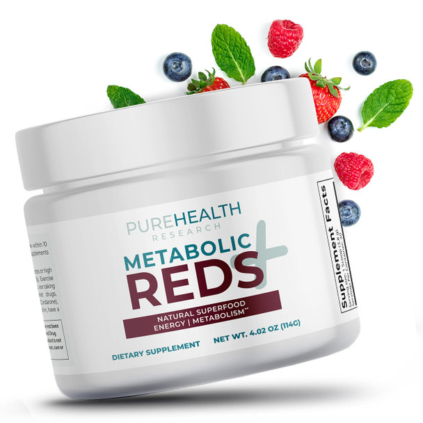 PUREHEALTH RESEARCH Reds Superfood Powder with Probiotics, 5 Digestive Enzymes, Beets & Ashwagan Powder - Boost Drink for Bodys Detox & Cleanse (1 Bottle)