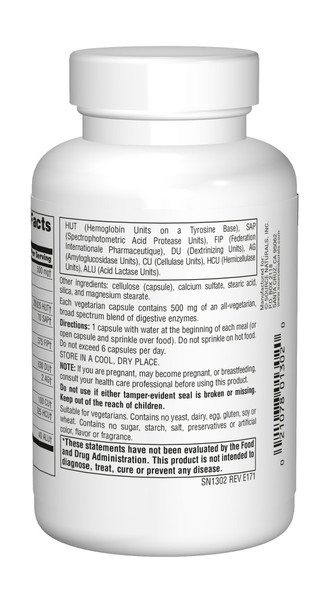 Source s Essential Enzymes 500mg Bio-Aligned Multiple Supplement Herbal Defense for Digestion, Gas & Constipation Relief & Daily Digestive Health - Strong Immune System Support - 120 VegiCaps