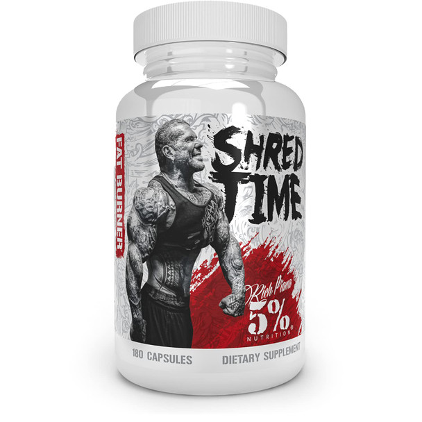 5% Nutrition Shred Time Fat Burner | Green Tea, Coffee Bean, Cayenne, Theobromine, GBB | Appetite Suppression | 30 Servings (180 Capsules)