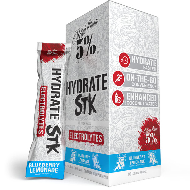 5% Nutrition Hydrate STK Hydration Stick Packets |  Free Sport Electrolyte Powder Mix Packets with Coconut Water (Blueberry Lemonade) (10 Count)