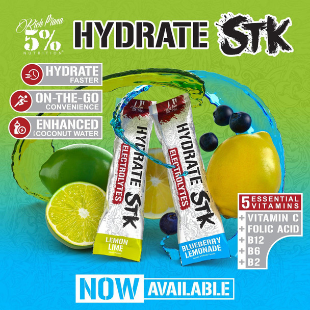 5% Nutrition Hydrate STK Hydration Stick Packets |  Free Sport Electrolyte Powder Mix Packets with Coconut Water (Blueberry Lemonade) (10 Count)