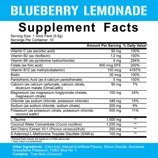 5% Nutrition Hydrate STK Hydration Stick Packets |  Free Sport Electrolyte Powder Mix Packets with Coconut Water (Blueberry Lemonade) (10 Count)