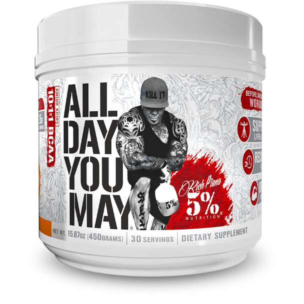 5% Nutrition Rich Piana Bundle | AllDayYouMay Amino  BCAA Powder + FasF Stim-Free NO Booster Pre-Workout (Push Pop)