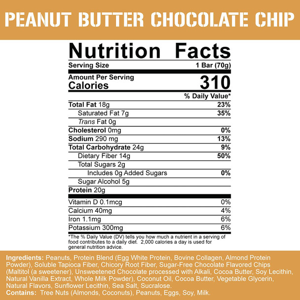 Rich Piana 5% Nutrition Knock The Carb Out Keto "KTCO" Bars, High Protein Cookie Snack, 2 Grams Net , Keto-Friendly Meal Replacement with Fiber, Egg Whites, 10 Count (Peanut Butter Chocolate Chip)