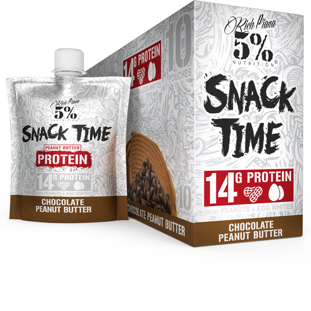 Rich Piana 5% Nutrition Snack Time | Squeezable Protein Ss | High Protein Snack Pouches | Convenient, Real Food Protein from Peanuts & Egg Whites | 10-Count (Chocolate Peanut Butter)