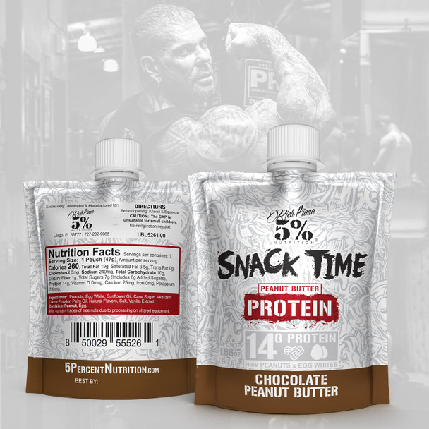 Rich Piana 5% Nutrition Snack Time | Squeezable Protein Ss | High Protein Snack Pouches | Convenient, Real Food Protein from Peanuts & Egg Whites | 10-Count (Chocolate Peanut Butter)