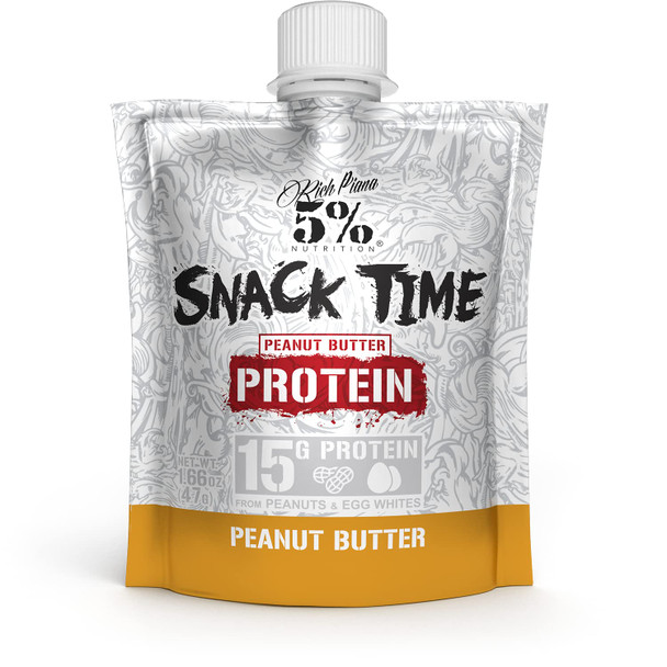 Rich Piana 5% Nutrition Snack Time | Squeezable Protein Ss | High Protein Snack Pouches | Convenient, Real Food Protein from Peanuts & Egg Whites | 10-Count (Peanut Butter)