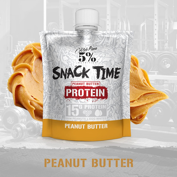 Rich Piana 5% Nutrition Snack Time | Squeezable Protein Ss | High Protein Snack Pouches | Convenient, Real Food Protein from Peanuts & Egg Whites | 10-Count (Peanut Butter)