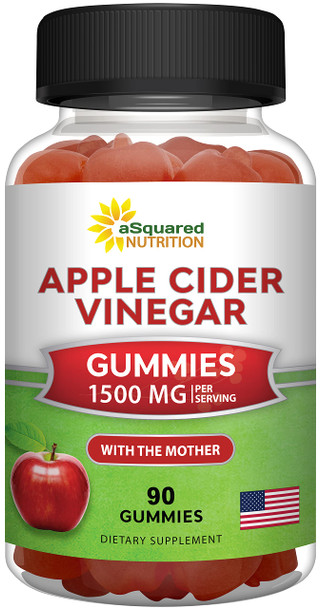 aSquared Nutrition Apple Cider Vinegar Gummies - 1500mg with The Mother - 90 ACV Gummies w/ Vitamin B6 & B12, Folic  - Vegan Gummy Supplement Alternative to Capsules Pills & Drink