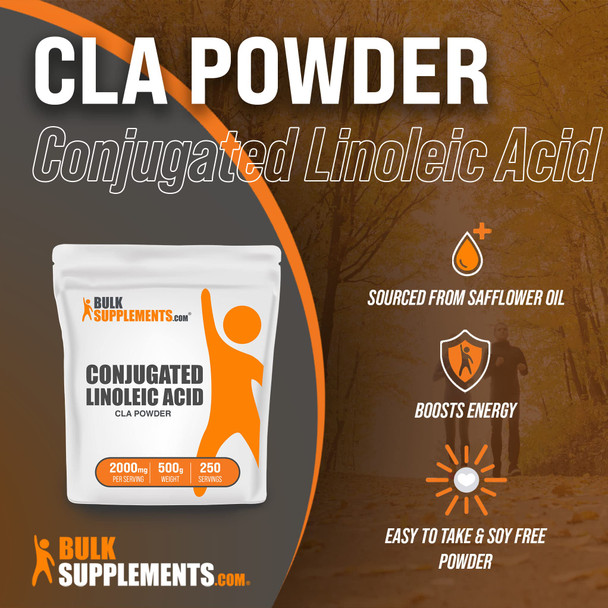 BulkSupplements Conjugated Linoleic  (CLA) Powder - CLA Supplements for Energy, 1000mg of CLA from Safflower Oil - 2000mg , 250 Servings (500 Grams - 1.1 lbs)