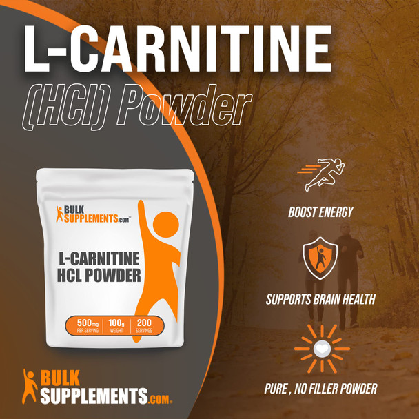 BulkSupplements L-Carnitine  Powder - Amino s Supplement for Muscle Recovery & Endurance -  - 500mg , 200 Servings (100 Grams - 3.5 oz)