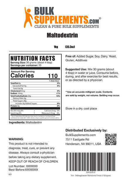 BulkSupplements Maltodextrin Powder - Carbohydrate Powder - Intra Workout Supplement - Carb Powder Supplement - Workout Powder (1 Kilogram - 2.2 lbs)