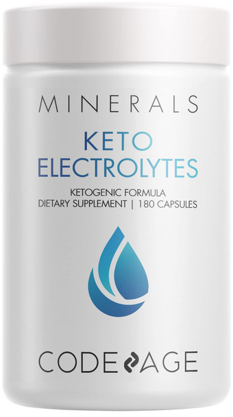Codeage Keto Electrolytes Supplement  Vegan Electrolyte Tablets w Magnesium, Potassium, Calcium & Salt - Electrolyte Powder Salt Pills & Drink Hydration Supplements  Non-GMO, Keto Diet -180 Capsules