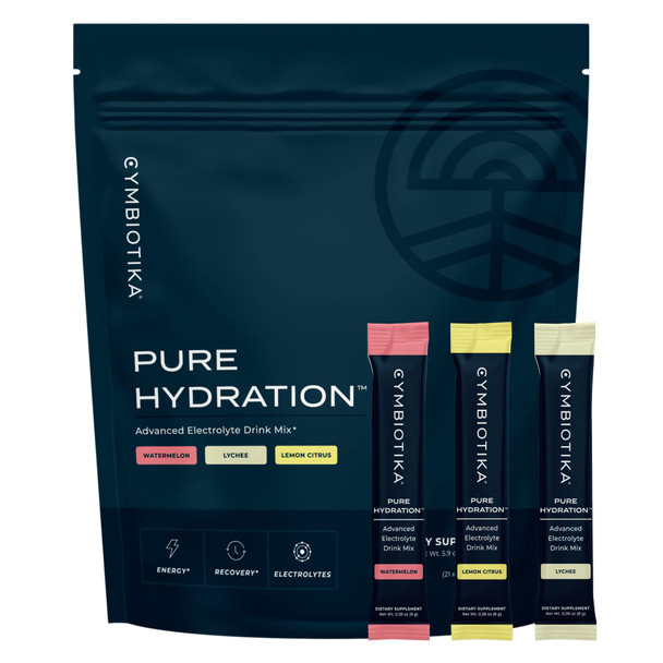 CYMBIOTIKA Pure Hydration, Advanced Electrolyte Powder Drink Mix, Keto Friendly, Prevent Dehydration, Mix with Water, Variety of Flavors, 8g Stick Packets, 7 of Each Flavor (Pack of 21)