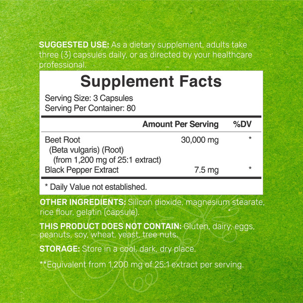 DEAL SUPPLEMENT Beet Root Capsules with Black Pepper Extract, 30000mg, 240 Pills  Enhanced Absorption, Pure Beet Root Powder Source  Nitric Oxide Supplements