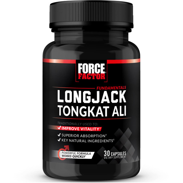 Force Factor Longjack Tongkat Ali 500mg for Men, Longjack Extract to Support Male Vitality and Improve Drive, Longjack Capsules with BioPerine Black  Extract, 30 Capsules