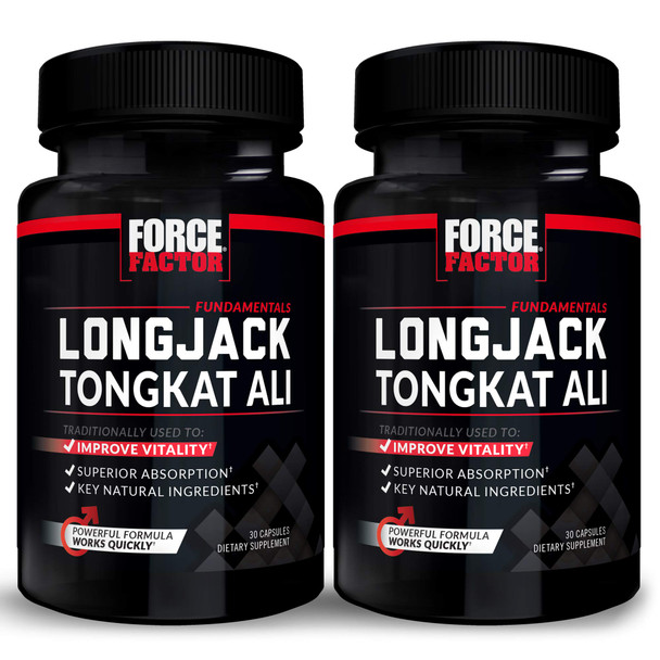 Force Factor Longjack Tongkat Ali 500mg for Men, Longjack Extract to Support Male Vitality and Improve Drive, Longjack Capsules with BioPerine Black  Extract, 60 Capsules (2-Pack)