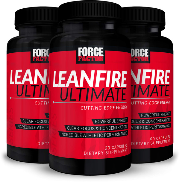 LeanFire Ultimate Pre Workout Energy Pills for Men and Women with L-Theanine and Green Tea Extract to Boost Energy, Enhance Focus, and Improve Athletic Performance, Force Factor, 180 Capsules (3-Pack)