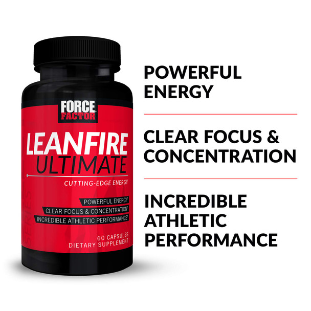 LeanFire Ultimate Pre Workout Energy Pills for Men and Women with L-Theanine and Green Tea Extract to Boost Energy, Enhance Focus, and Improve Athletic Performance, Force Factor, 180 Capsules (3-Pack)