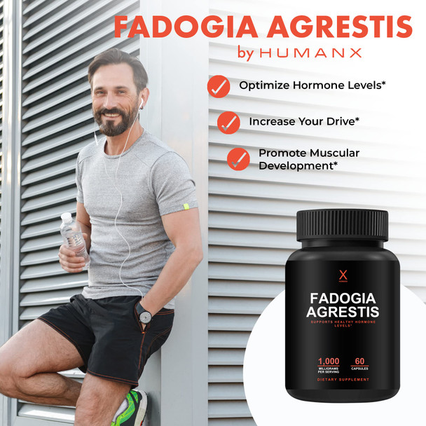 HUMANX Fadogia Agrestis 1000mg  - Powerful Extract to Support Athletic Performance & Muscle Mass - Non GMO, Vegan,  Supplement - Easy to Swallow Veggie Capsules