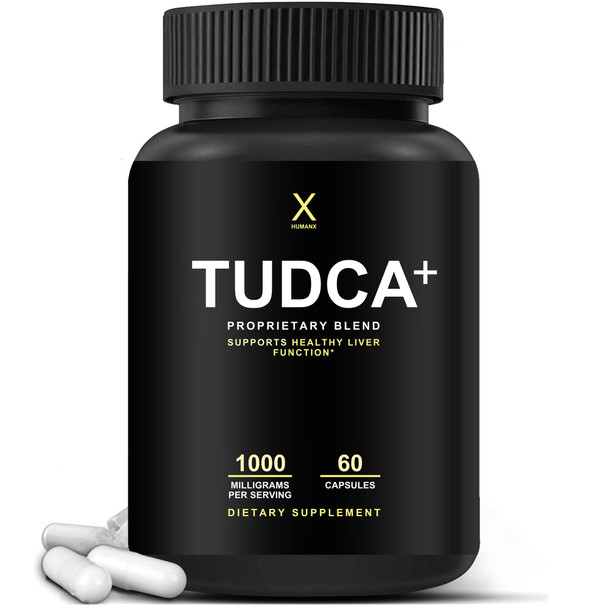 HUMANX TUDCA+ 1000mg (Tauroursodeoxycholic ) - Liver Health Aid for Detox and Cleanse - Vegan, Non GMO - Easy to Swallow Capsules - Tudca Bile Salt Supplement Powder
