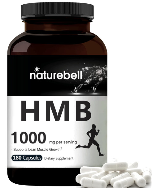 NatureBell HMB Capsules (Beta-Hydroxy Beta-Methylbutyrate), 1000mg , 180 Counts, Supports Lean Muscle Mass, Premium HMB Supplements, Non-GMO
