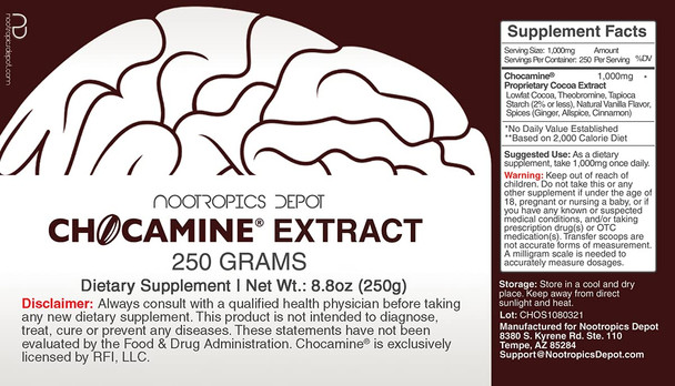 Chocamine  Extract Powder 250 Grams | Oxidation Support Supplement | Promotes Energy, Endurance and Stamina | Supports Mental Acuity, Concentration and Mood