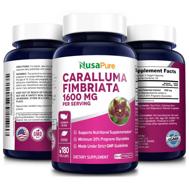NusaPure Caralluma Fimbriata 1600mg - 180 Veggie Capsules (Non-GMO & )
