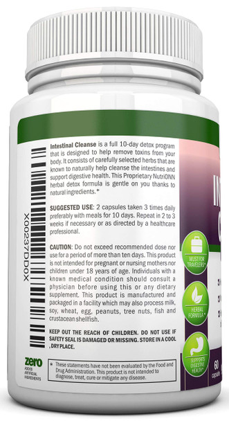 Intestinal Cleanse - All  Herbal Detox Formula - Full 10-Day Detox Program - Wormwood, Cranberry, Paul D'Arco, Goldenseal, Garlic, Black Walnut Hull, Echinacea and 10 Other  Ingredients