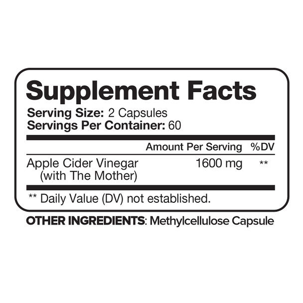 Nutrivein Apple Cider Vinegar Capsules with Mother - 1600mg - 120 Vegan Pills - Supports Healthy Weight Loss, Diet, Digestion, Keto, Cleanser - Best Supplement for Immune System - ACV Raw