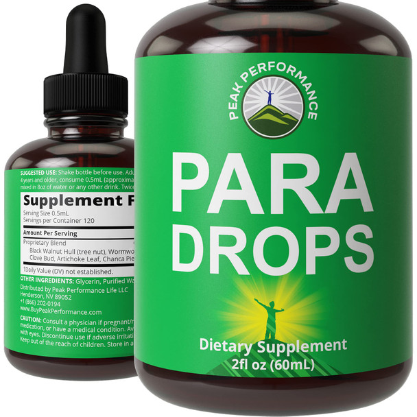 Para Drops Cleanse For Humans. Promotes Elimination of Harmful Organisms. Detox + Intestinal Support Liquid Supplement for , Kids. With Black Walnut Wormwood, Clove Bud, Artichoke, Chanca Piedra