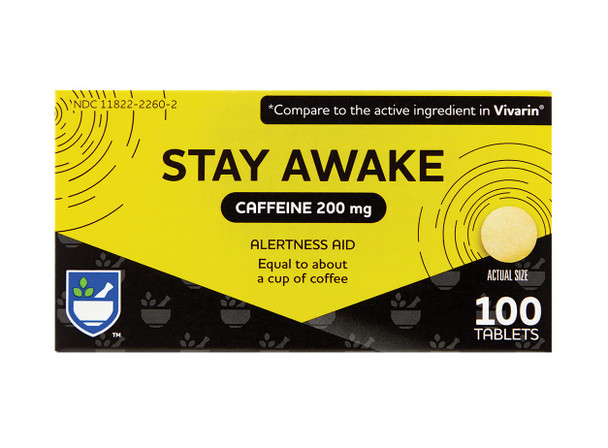 Rite Aid Stay Awake Tablets , 200 mg - 100 Tablets |  Pills |  Supplement |  Pills 200mg | Equal to About a Cup of Coffee | Mental Alertness Aid | Energy Pills