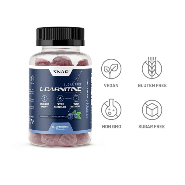 Free L Carnitine 500mg Gummy -  Pre Workout L-Carnitine Supplement - Increased Energy, Faster Recovery, Boost Metabolism, Pre Workout for Women & Men, Blueberry Flavor (60 Gummies)