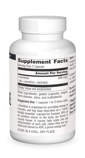 Source s L-Carnitine 500 mg For Metabolic Energy - 120 Capsules