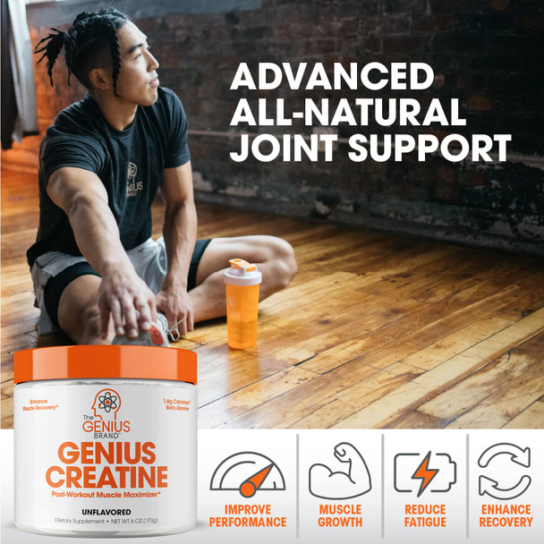 Genius Micronized Creatine Monohydrate Powder, Post Workout Supplement, Unflavored - 100% ly Flavored & Sweetened - Supports Muscle Building, Cellular Energy & Cognitive Function  170g