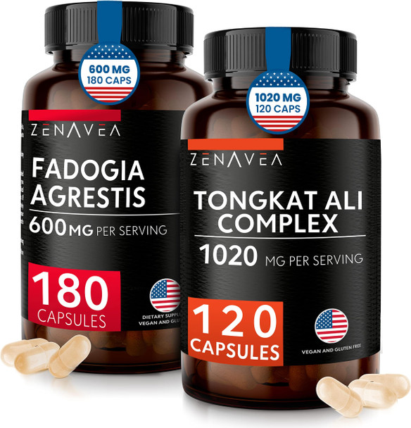 Fadogia Agrestis and Tongkat Ali Supplement - Tongkat Ali for Men 1020 mg and Fadogia Agrestis 600 mg - Set of 2 Supplements to suport Energy Levels