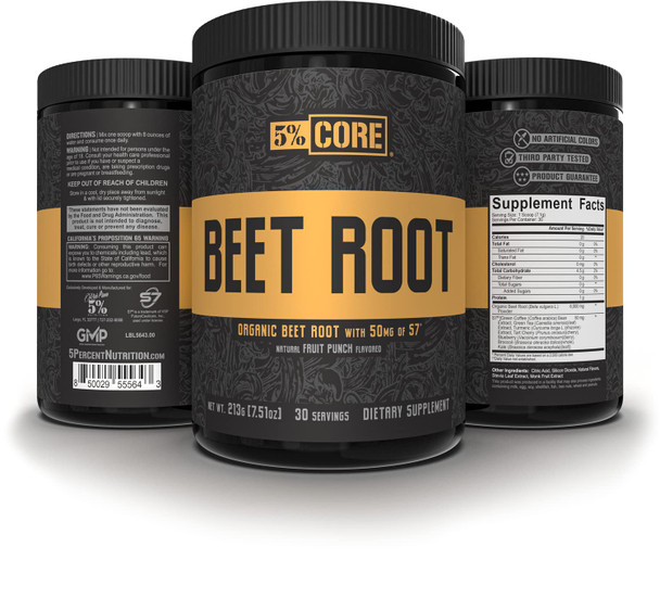 5% Nutrition Core Beet Root | Nitric Oxide Organic Beet Root Powder Pre Workout Additive | 6000mg Beet Root Extract + 50mg S7 | Vegan & Keto | 30 Servings ( Punch)