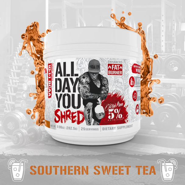 5% Nutrition Rich Piana AllDayYou Shred BCAA Powder | Amino  Supplement for Weight Loss | E Fat Burning Pre Workout for Energy, Hydration, Endurance & Recovery (Southern Sweet Tea)