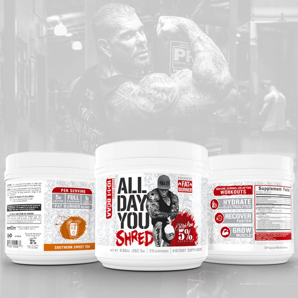 5% Nutrition Rich Piana AllDayYou Shred BCAA Powder | Amino  Supplement for Weight Loss | E Fat Burning Pre Workout for Energy, Hydration, Endurance & Recovery (Southern Sweet Tea)