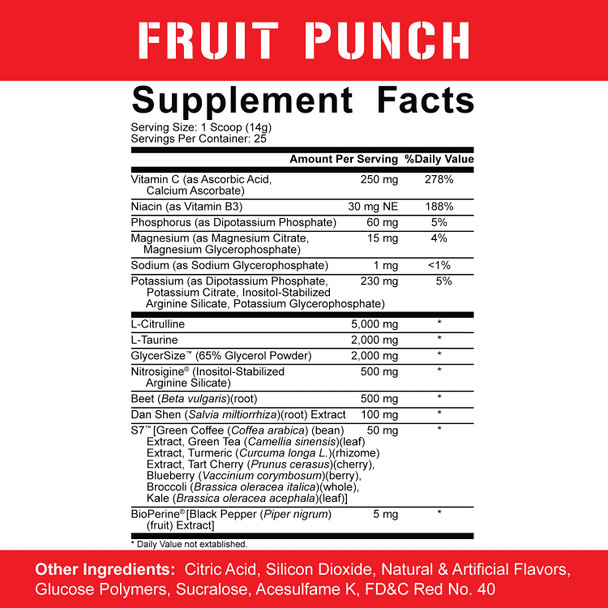 5% Nutrition Rich Piana FasF Overdosed Nitric Oxide Booster, Stim-Free Pump Pre-Workout | Massive , Strength Gains & Endurance | L-Citrulline, Nitrosigine, Danshen | 13.23 oz ( Punch)